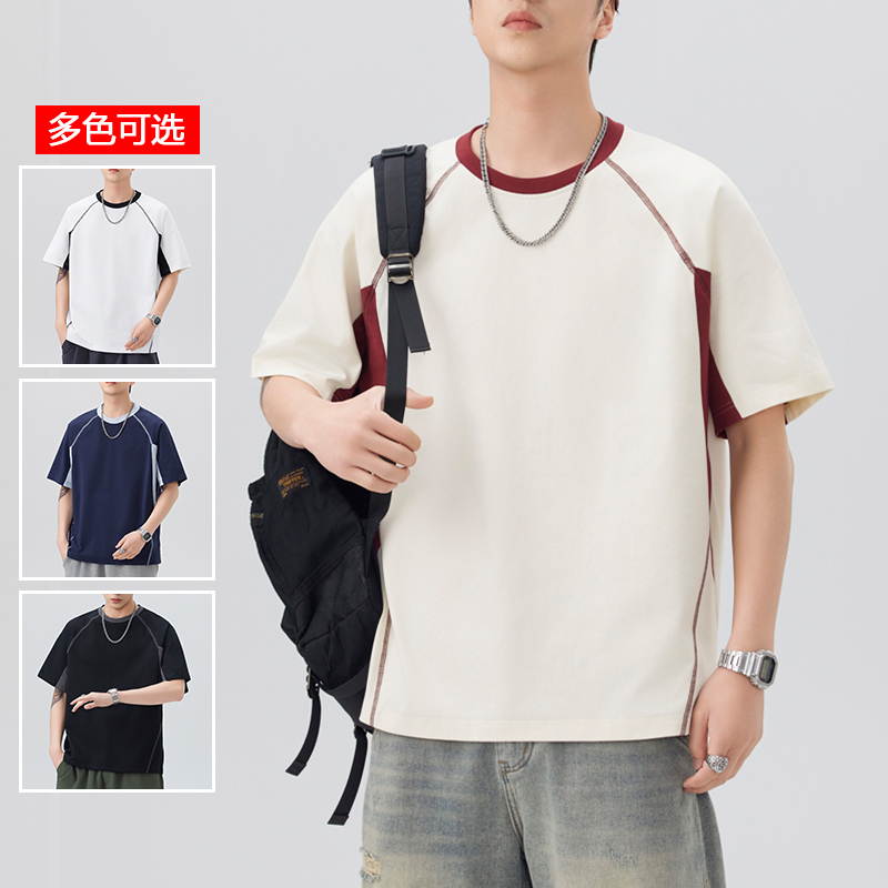 11786045.衣仕梵夏季新款男式冰丝潮流拼接时尚青少年运动百搭短袖T恤【衣仕梵男装XJ】