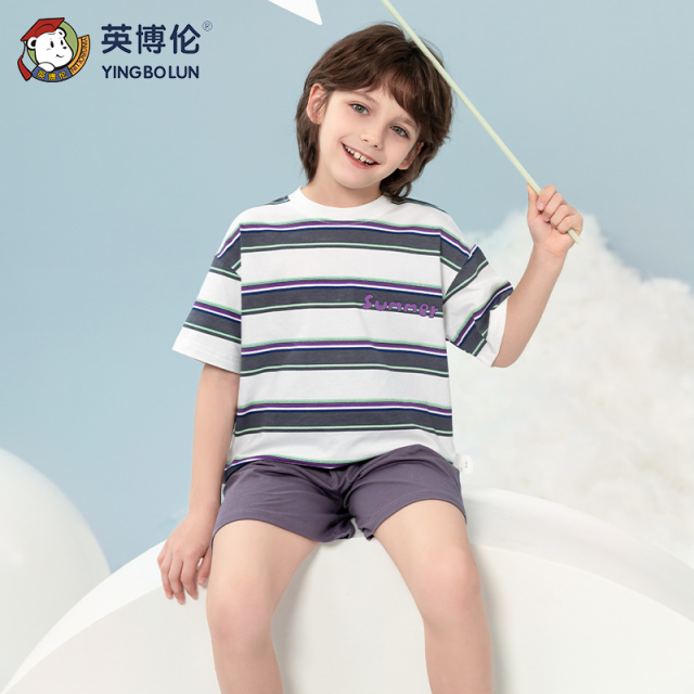 11898294.英博伦儿童睡衣纯棉男孩夏季薄款儿童短袖套装夏款宽松中大童