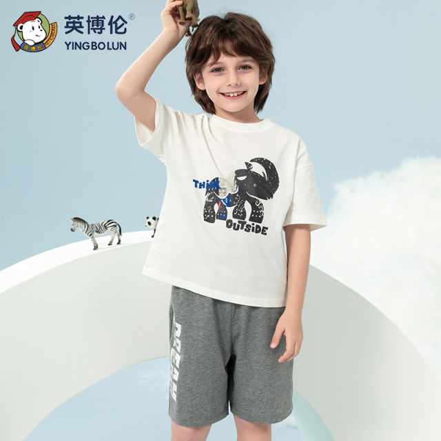 11898302.英博伦新款儿童睡衣男孩纯棉夏季薄款儿童短袖套装夏款宽松中大童