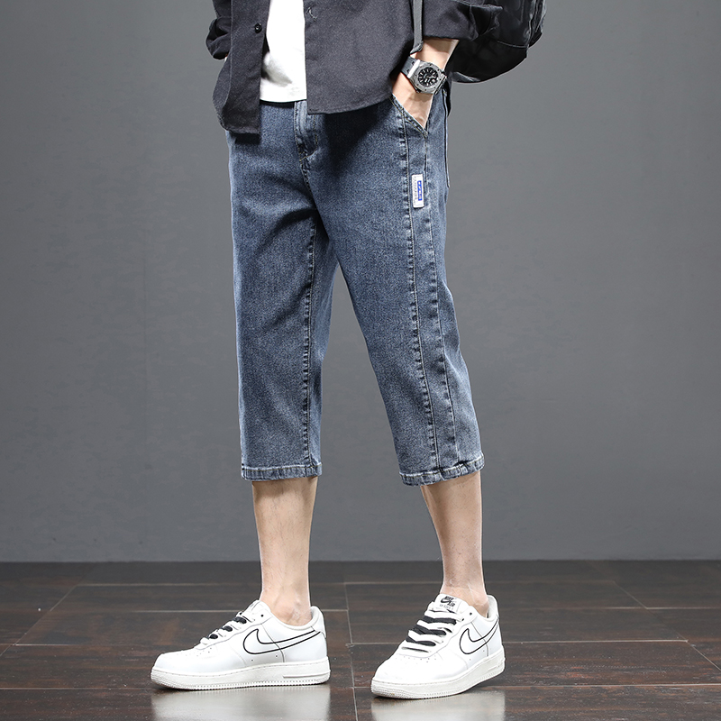 11790543.夏季牛仔短裤男新款男士潮牌宽松微哈弹力高端男款七分裤修身裤子