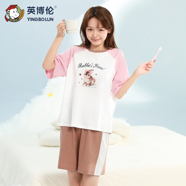11898306.英博伦少女睡衣夏季纯棉薄款女大童短袖套装初学生家居服