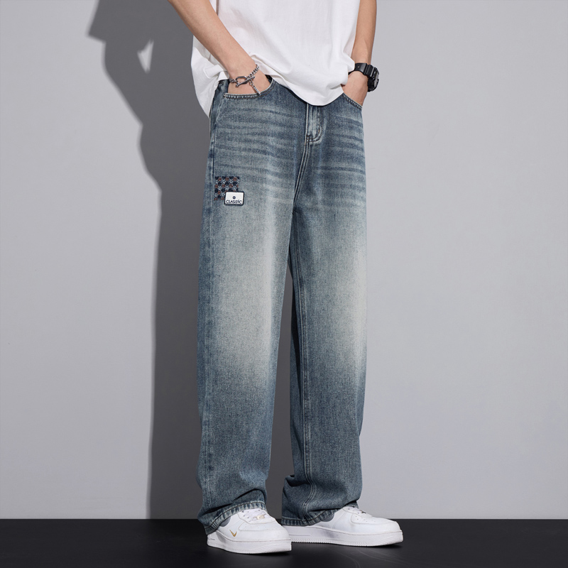 11790578.夏款宽松直筒牛仔裤2025新款男士薄款美式高街潮牌阔腿休闲裤子男