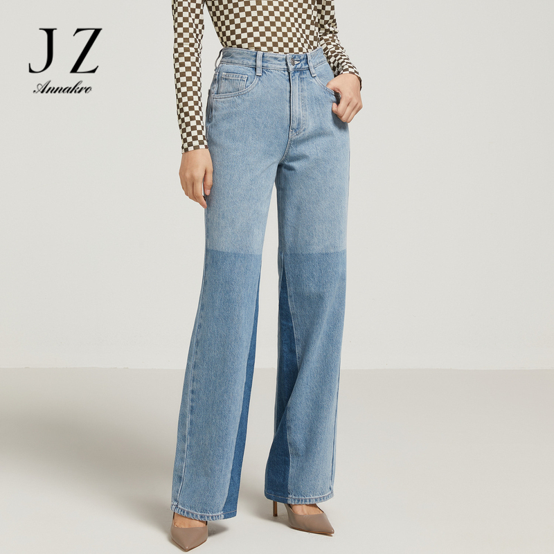 11798164.商场同款JZ玖姿时尚拼色牛仔裤女装2023秋季新款休闲裤JWCQ11004