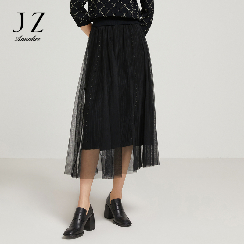 11797660.商场同款JZ玖姿优雅百褶纱裙女装2023秋季新款半身裙JWCQ20014