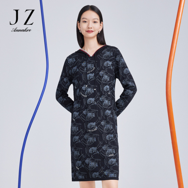 11797440.商场同款JZ玖姿轻松感针织裙女装春秋季新款印花裙子JWCQ31402