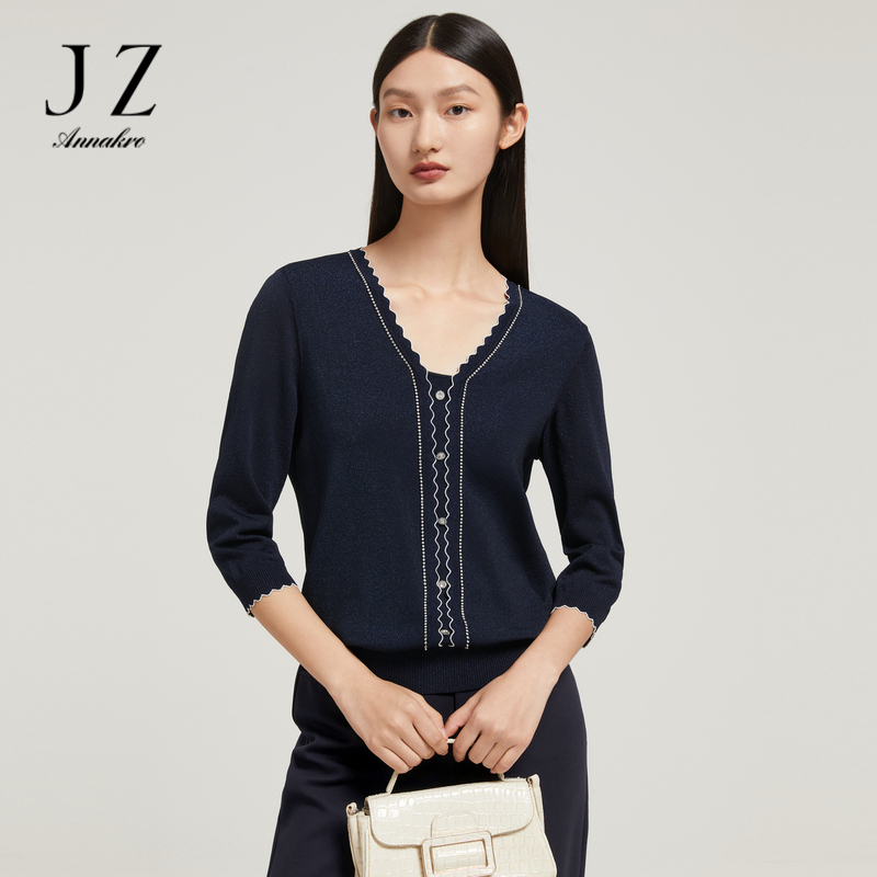 11797951.商场同款JZ玖姿星空曲珠针织衫女2023秋季新款花边上衣JWCQ31103