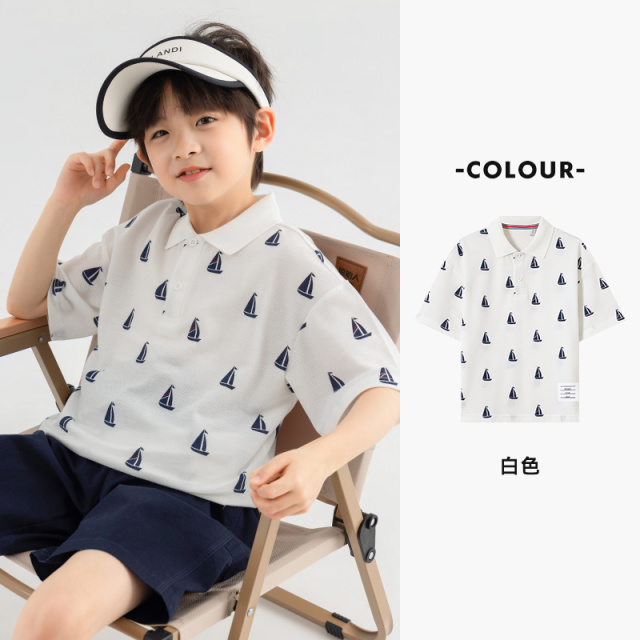 13308856.【帆船满印】儿童2025夏季休闲时尚polo衫男童舒适透气短袖T恤衫