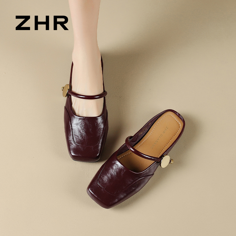 12735545.【ZHR则则】穆勒拖鞋方头套脚平底女鞋[PU]