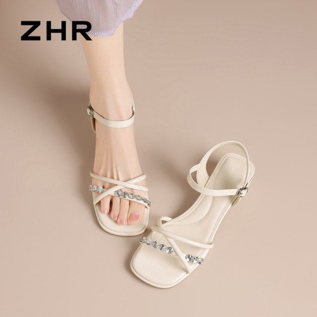 12735535.【ZHR则则】凉鞋圆头搭扣粗跟女鞋[PU]