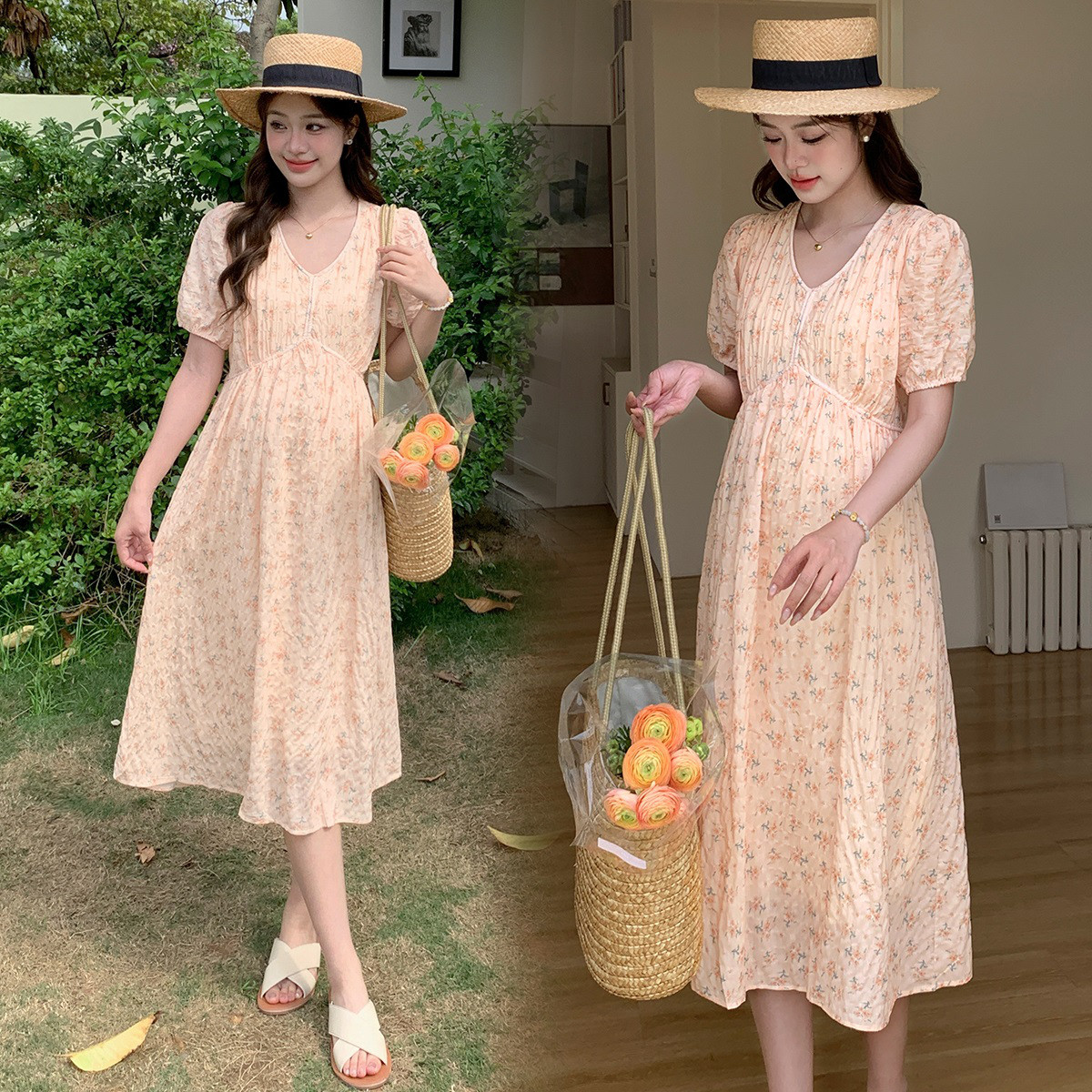 11831465.兔妈孕妇装夏季新款碎花连衣裙孕妇外穿休闲孕妇裙大码连衣裙高级感夏