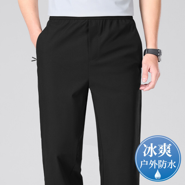 11832352.夏季薄款锦氨高弹力松紧裤休闲裤中青年男士透气高档休闲裤