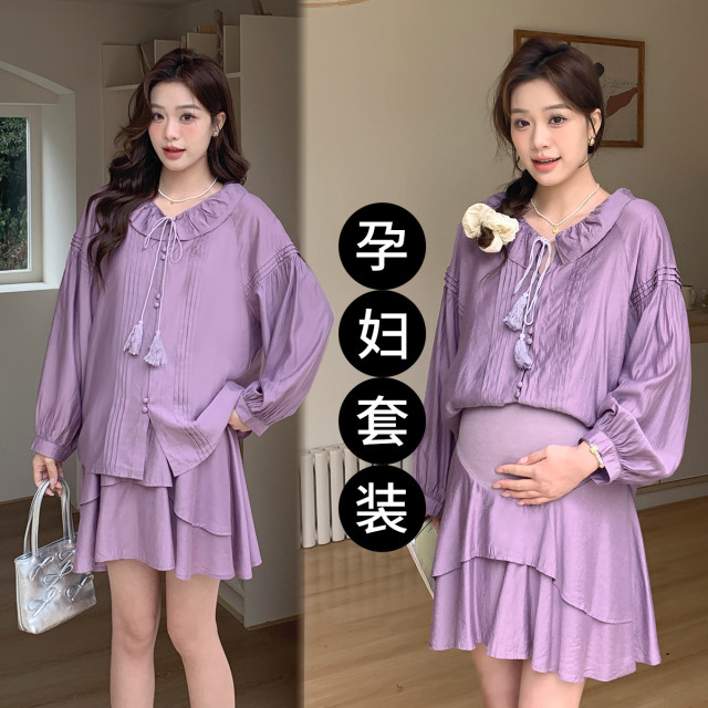 11824877.兔妈【2件套裙】孕妇装春夏季新款孕妇裙宽松休闲外穿半身裙长袖大码