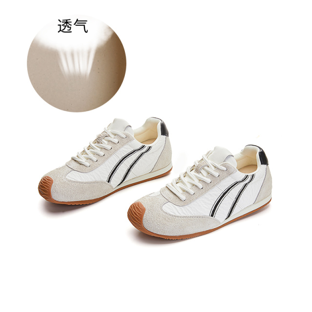 11863284.墨斯本新款真皮低饱和德训鞋女平底百搭小白鞋女拼色休闲运动鞋11768