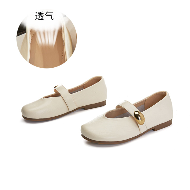 11863266.墨斯本真皮玛丽珍鞋女夏季新款浅口平底单鞋女休闲百搭通勤法式女鞋11856
