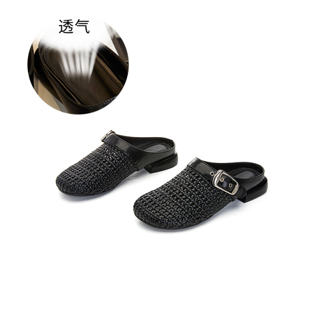11863250.墨斯本真皮包头拖鞋女夏季新款羊皮垫法式凉拖休闲百搭半拖时尚女鞋11798