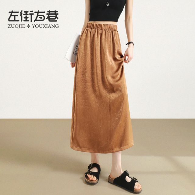 13000795.【左街右巷】仿醋酸慵懒风提花气质开叉直筒半身裙