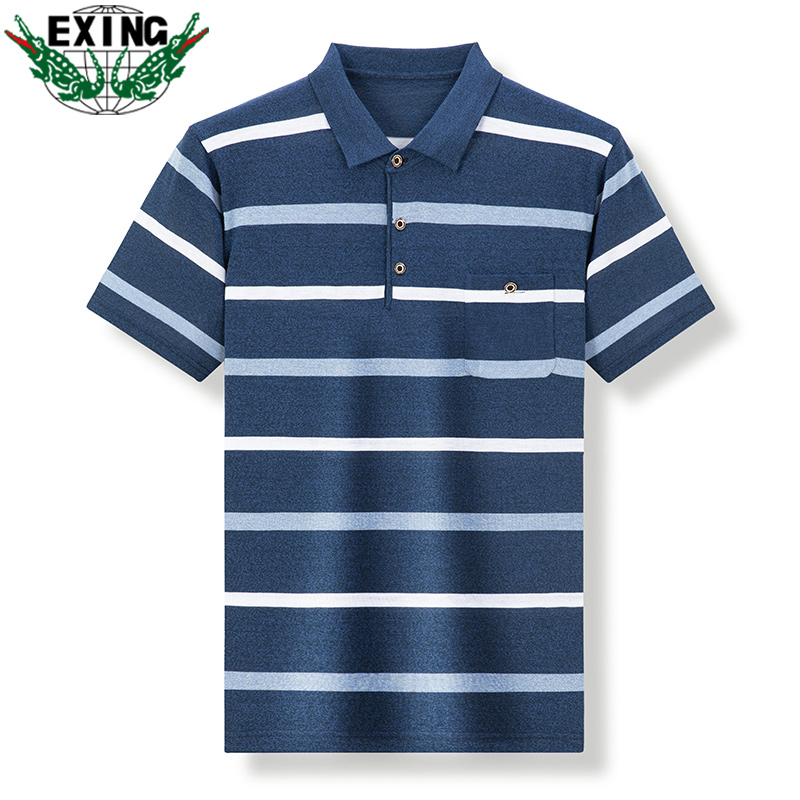 12645790.EXING男士夏季条纹短袖POLO衫