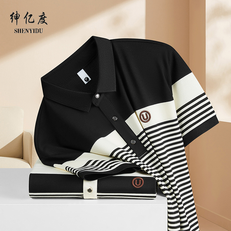 11867096.2025夏季高品质条纹POLO衫青少年短袖T恤