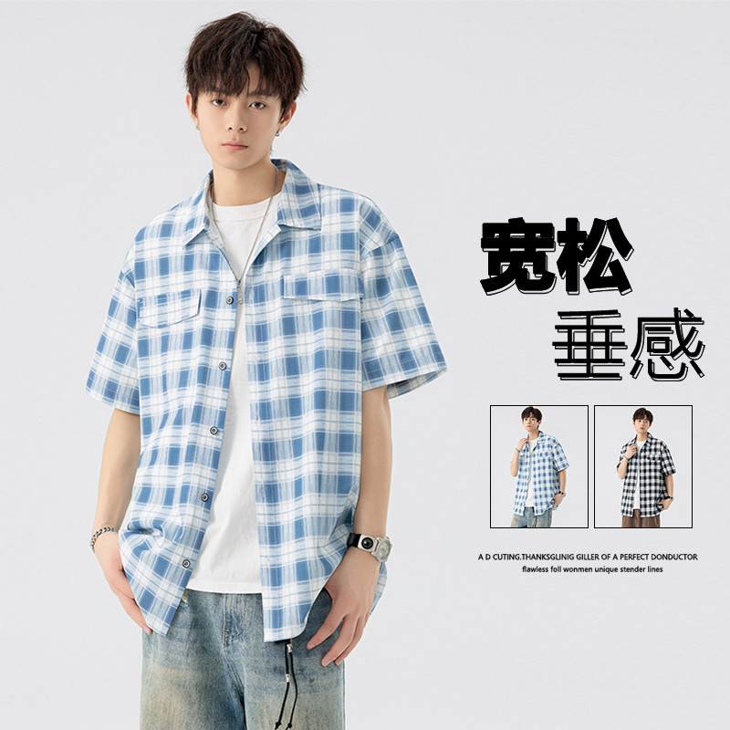 11865816.7-CY夏季上新男式潮流港风格纹M-8XL外搭短袖衬衫【7-CY男装XJ】