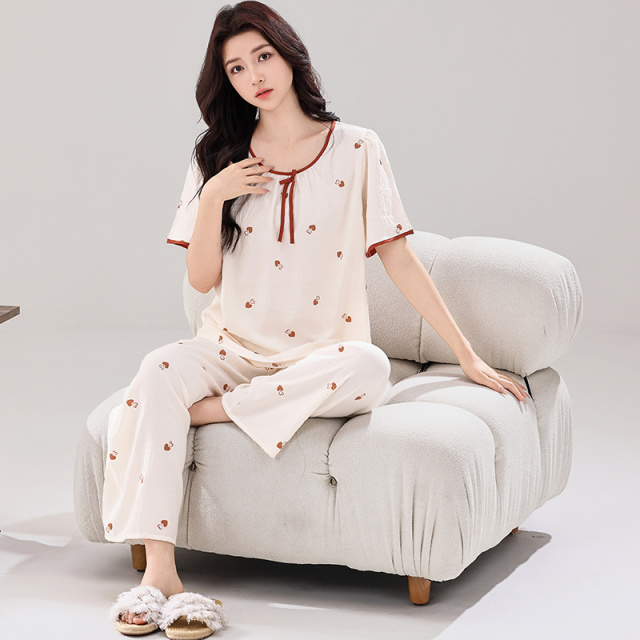 11874523.少宜睡衣套装家居服夏季可外穿薄款短袖长裤甜美休闲韩版女生女孩外出新款带胸垫女款大码春秋居家女士少年初中生