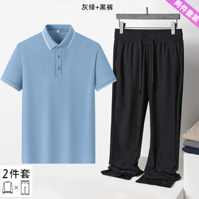 12642790.男装POLO领休闲T恤+裤子两件套装QDNJ88734