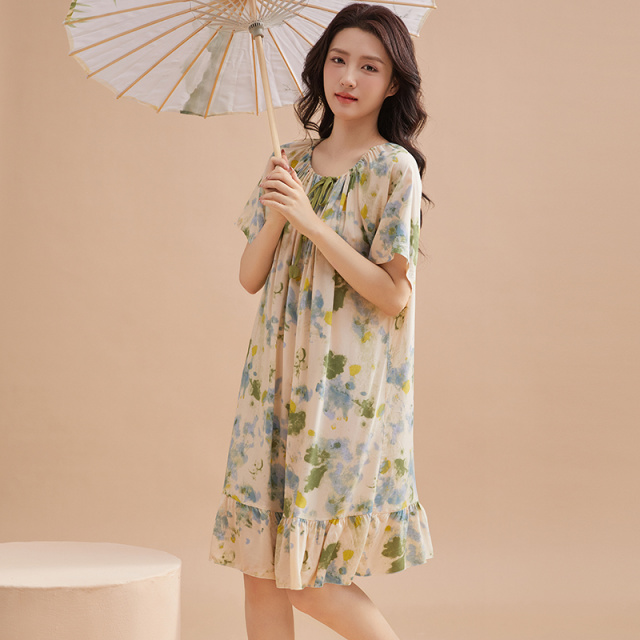 11874704.少宜家居服睡裙纯棉可外穿薄款休闲韩版女士睡衣女生女孩女款夏季新款套装可外出大码居家春秋亲肤加大加肥基础