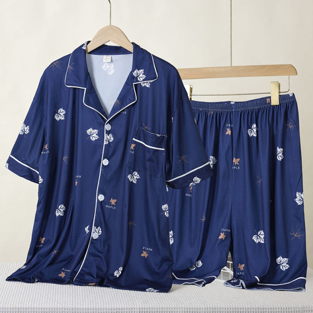 11874519.少宜睡衣家居服夏季新款冰丝薄款短裤短袖真丝男士套装可外穿可外出大码居家春秋亲肤休闲加大加肥基础宽松柔软
