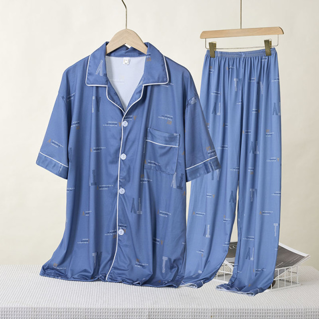 11874520.少宜睡衣套装家居服可外穿薄款大码短袖长裤青年舒适简约休闲学生外出新款夏季春秋男士少年男款居家亲肤加大