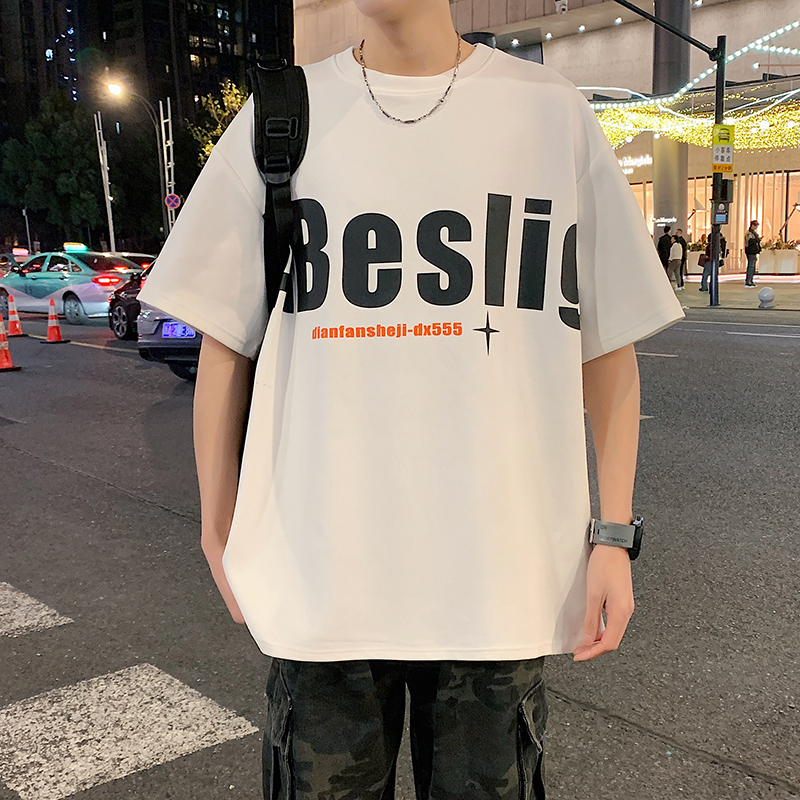 11904560.七玻威夏季新款男式M-8XL潮牌字母青少年百搭短袖T恤【七玻威男装XJ】