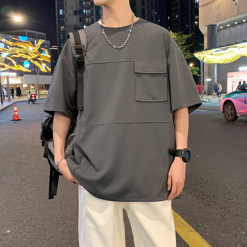 11904562.七玻威夏季新款男式M-8XL潮牌港风口袋宽松百搭短袖T恤【七玻威男装XJ】