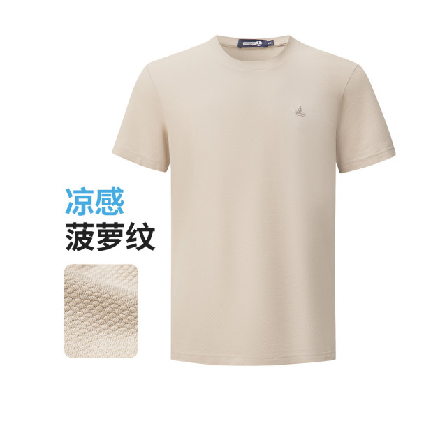 11906753.【凉感菠萝纹】意大利小帆船 春夏轻薄透气男士弹力短袖圆领T恤
