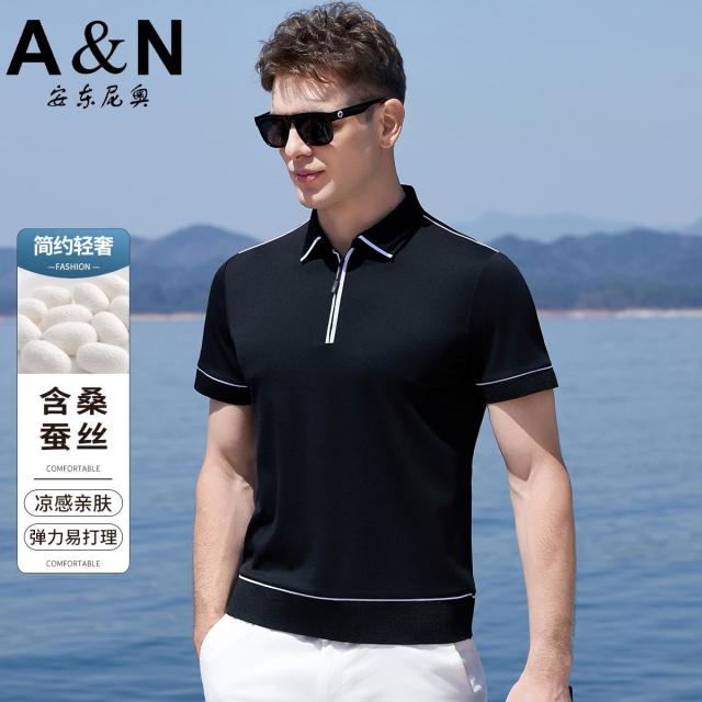 11905752.【含桑蚕丝】弹力天丝凉感t恤男短袖夏季商务休闲易打理POLO