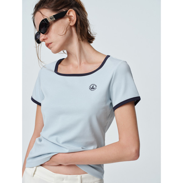 11906479.意大利小帆船 夏季修身内搭短t显瘦大U领正肩短袖T恤女上衣