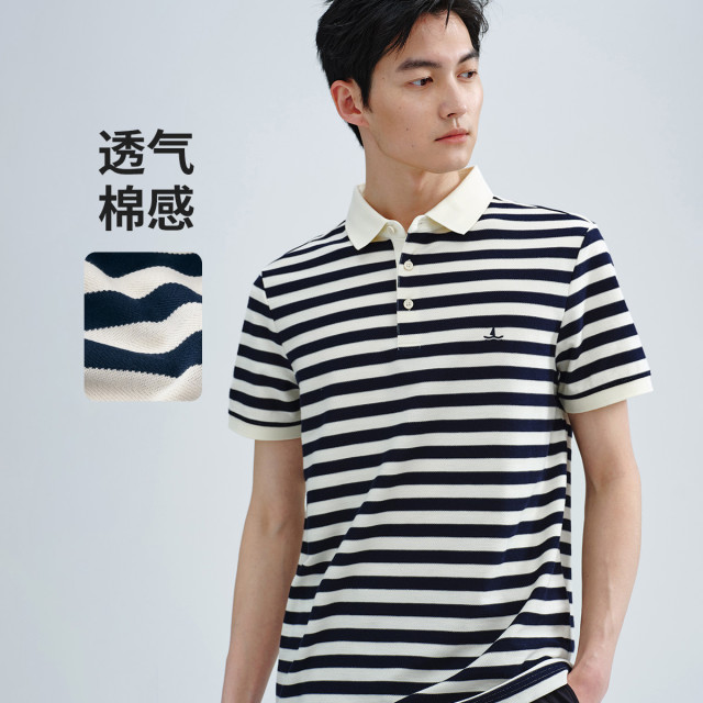 11906987.意大利小帆船 夏季时尚撞色条纹短t恤男休闲Polo衫内搭上衣