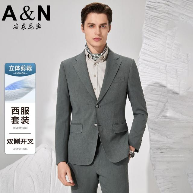 11910105.【套西两件】春季轻奢高级挺括有型纯色商务正装西服西裤男套装