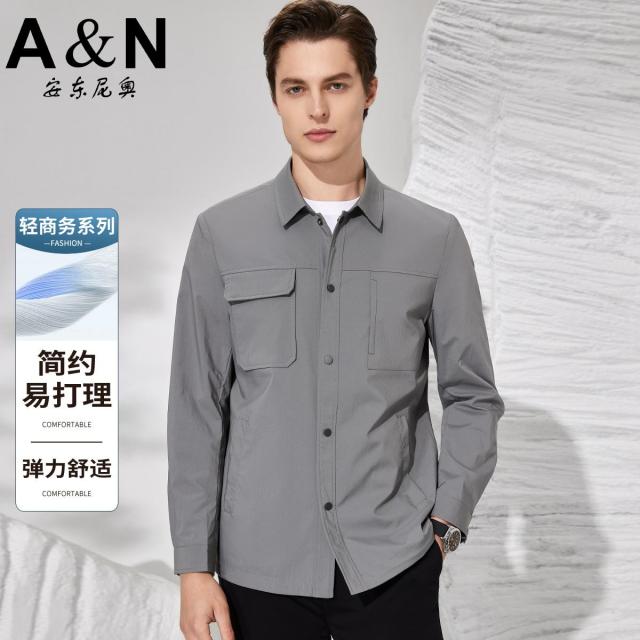 11911430.【薄款轻商务系列】春季弹力舒适夹克男商务休闲纯色翻领轻薄外套