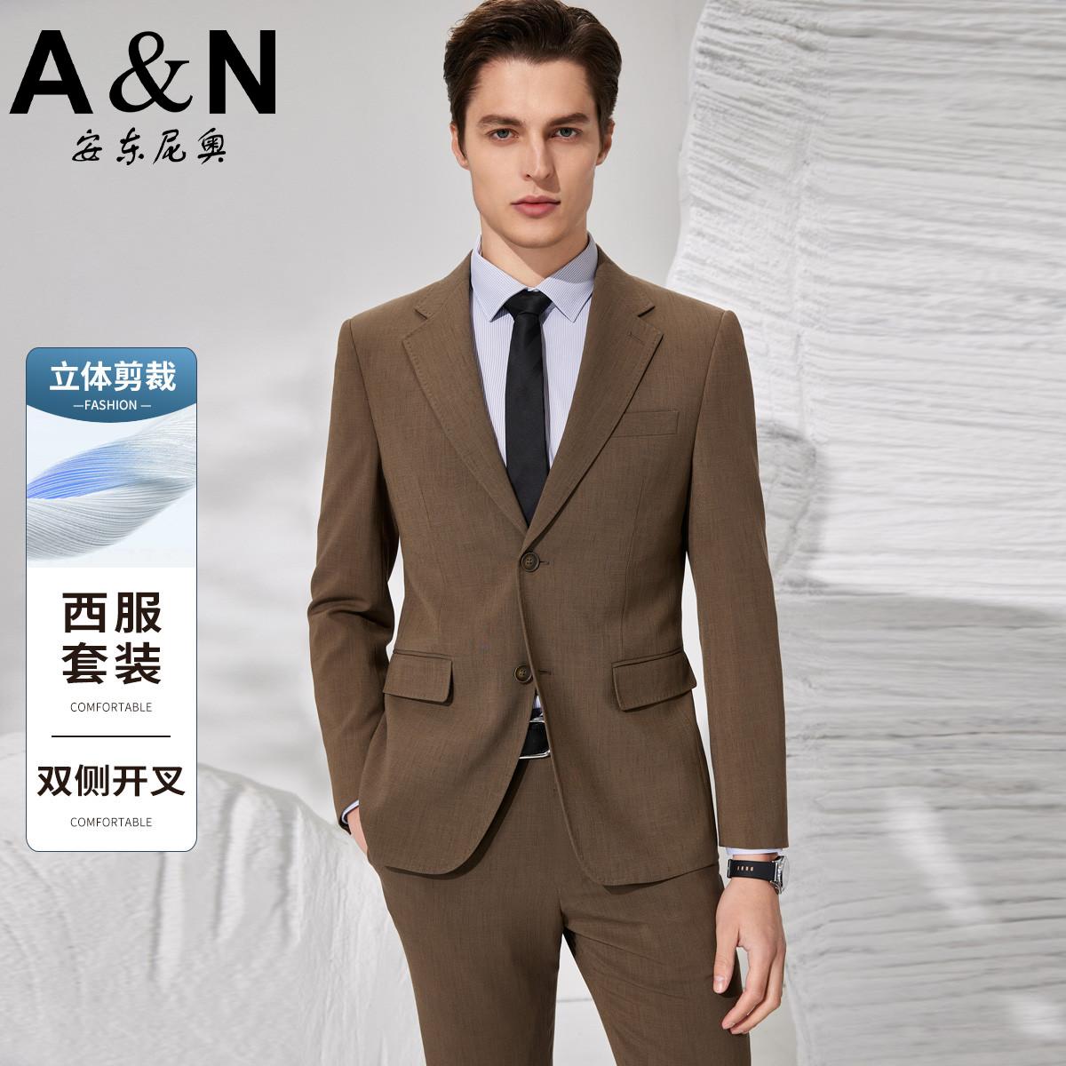 11910105.【套西两件】春季轻奢高级挺括有型纯色商务正装西服西裤男套装