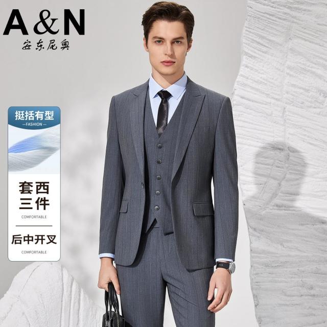 11910098.【套西三件套】春季竖条纹正装礼服商务套西男西装马甲上衣西裤