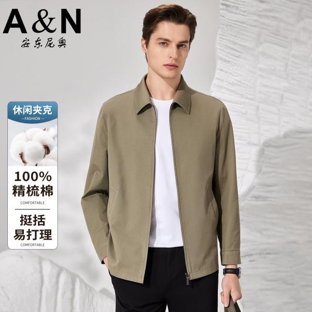 11910116.【100%长绒棉】春秋季纯棉夹克男商务休闲中年翻领茄克外套