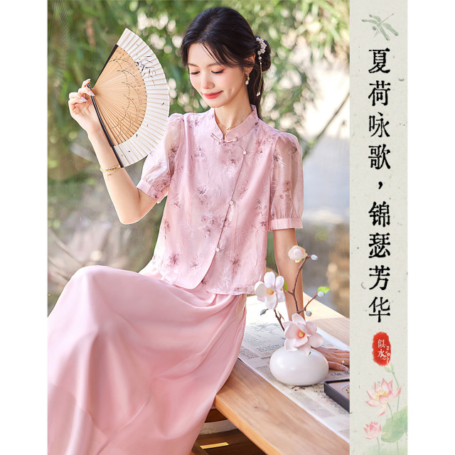 11959324.【2025夏日穿搭】设计感小众时尚气质显瘦小个子国风上衣+半身裙女式套装