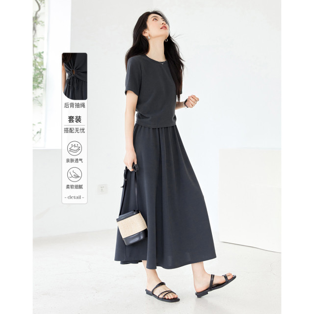 11959475.【2025夏日穿搭】设计感后背抽绳时尚气质显瘦小个子上衣+半身裙女式套装