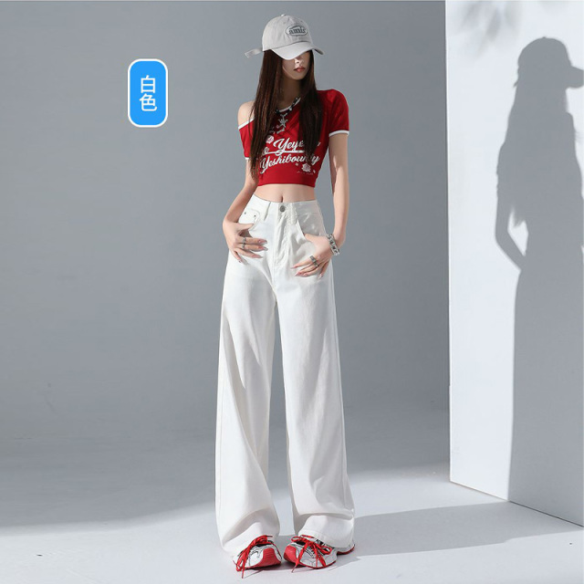 13621990.引闻 莱赛尔天丝窄版阔腿牛仔裤女凉感三防高腰宽松显瘦直筒裤