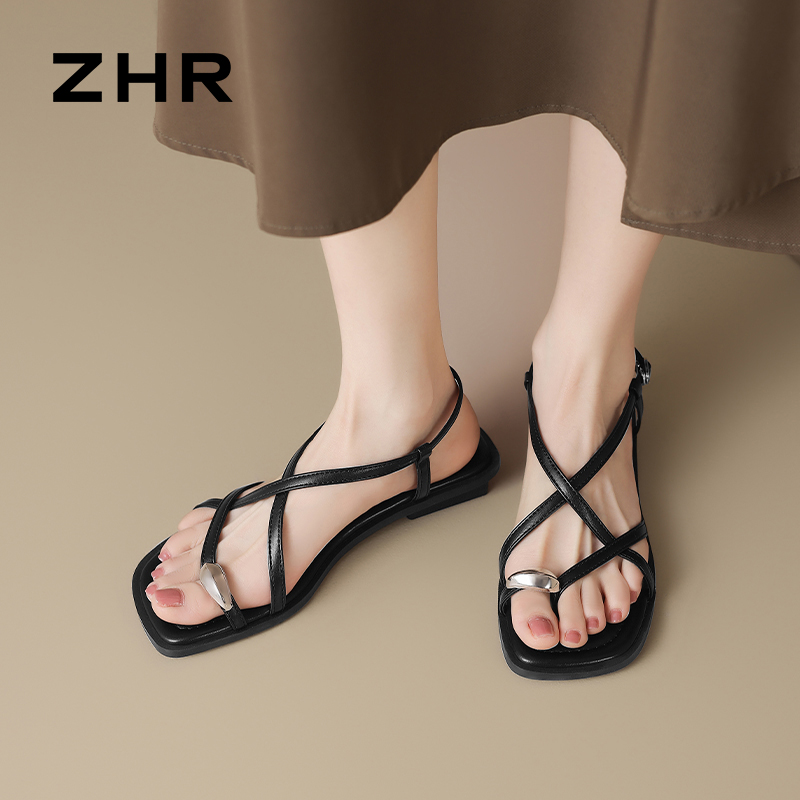 12735971.【ZHR则则】凉鞋圆头搭扣平底女鞋[PU]