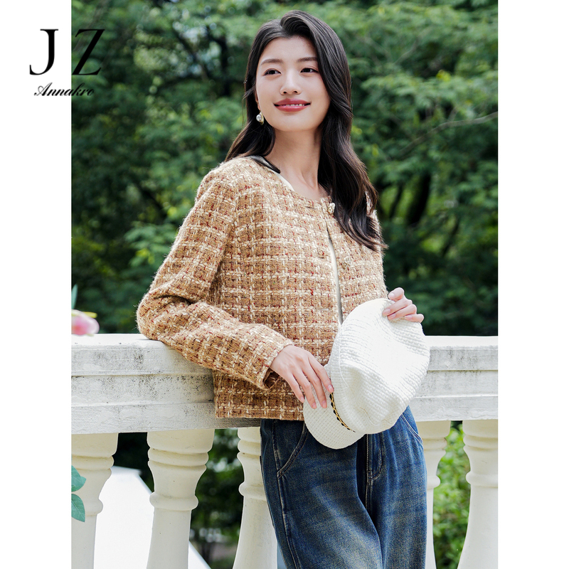 11960620.玖姿安娜蔻优雅小香风老钱格纹羊毛短厢型外套女装2024秋季新款