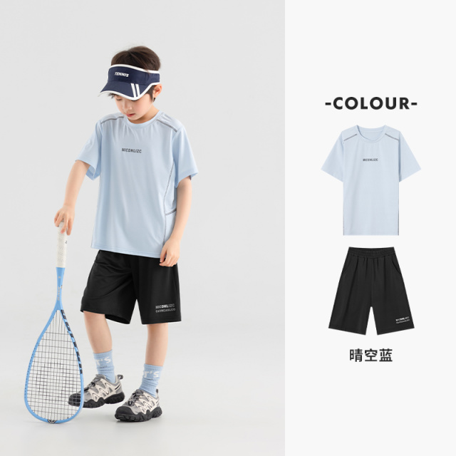 13310603.男童夏季时尚运动套装2026新款透气圆领套头儿童跑步短袖T恤短裤