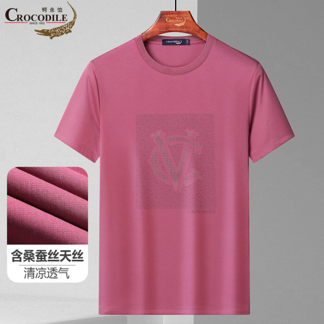 11960488.鳄鱼恤【含桑蚕丝天丝混纺】夏季商务简约印花男式短袖T恤衫男