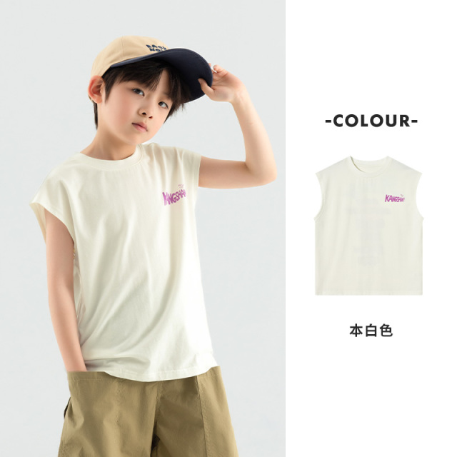 13310599.【软糯凉感】儿童2026夏季彩虹字母休闲背心男童舒适纯棉无袖T恤
