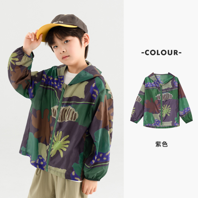 13310612.【丛林花卉】男童满印遮阳服2026夏季沙滩度假儿童防蚊轻薄外套潮