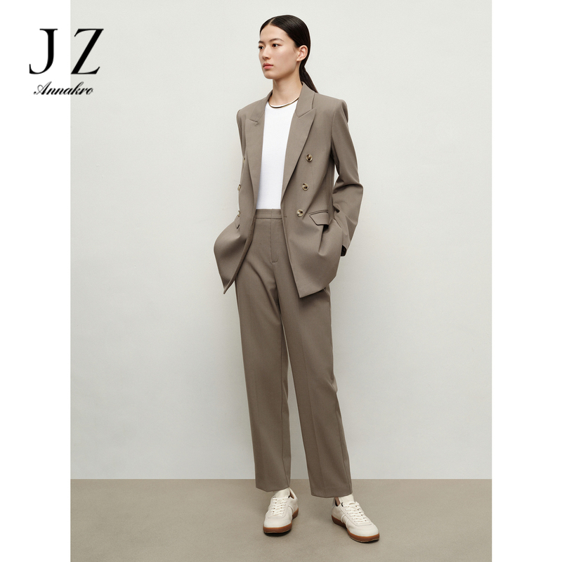 11961155.玖姿安娜蔻简约质感精纺羊毛舒适休闲西裤长裤女2024秋季新款