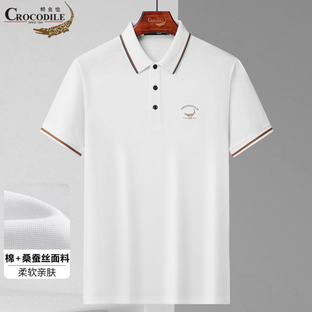 11960521.鳄鱼恤【专柜优选】夏季含桑蚕丝珠地棉商务休闲短袖Polo衫男